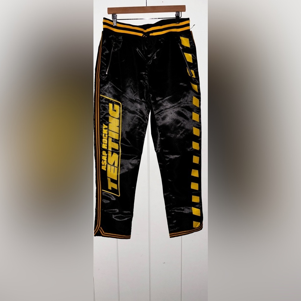 ASAP Rocky Music Satin Men XL Headgear Pants Music‎ Hip Hop Rapper Logo Front